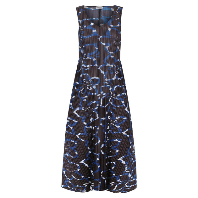 Alquema Long Estrella Crinkle Pleat Sleeveless Dress Black Leopard