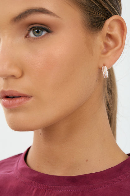 Adorne Jewelled Front Mini Hoops Pink AED3880