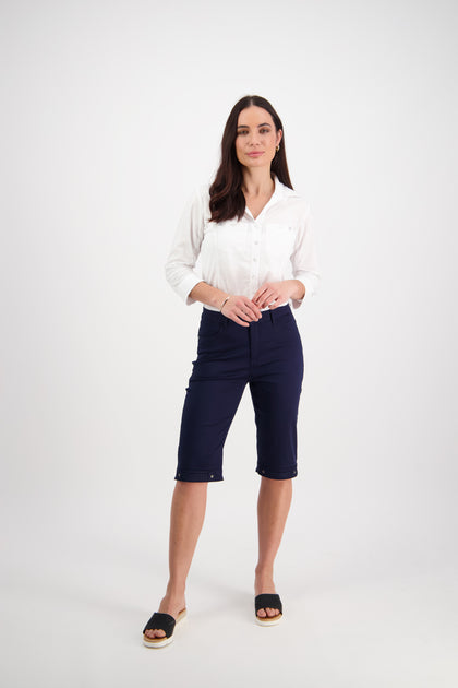 Vassalli Poplin Straight Leg Short-Navy