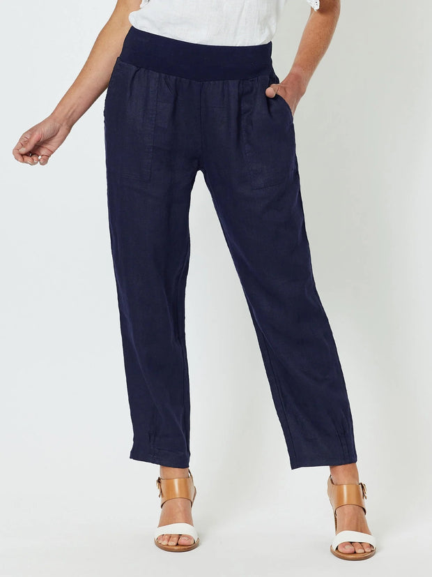 GORDON SMITH - Navy Sarah Rib Waist Linen Pant - 19393