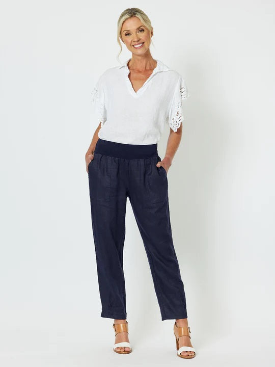 GORDON SMITH - Navy Sarah Rib Waist Linen Pant - 19393