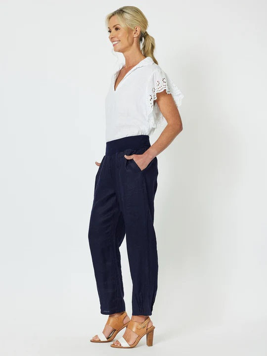 GORDON SMITH - Navy Sarah Rib Waist Linen Pant - 19393