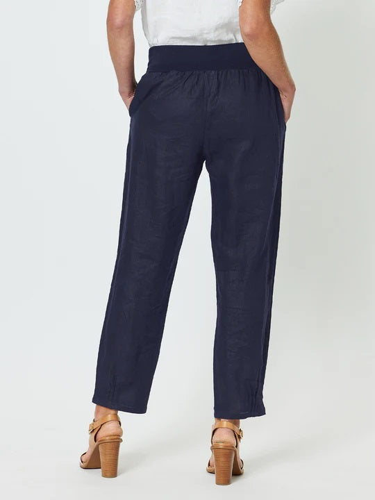 GORDON SMITH - Navy Sarah Rib Waist Linen Pant - 19393