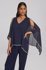 JOSEPH RIBKOFF - Chiffon & Silky Knit Poncho Top - 241715