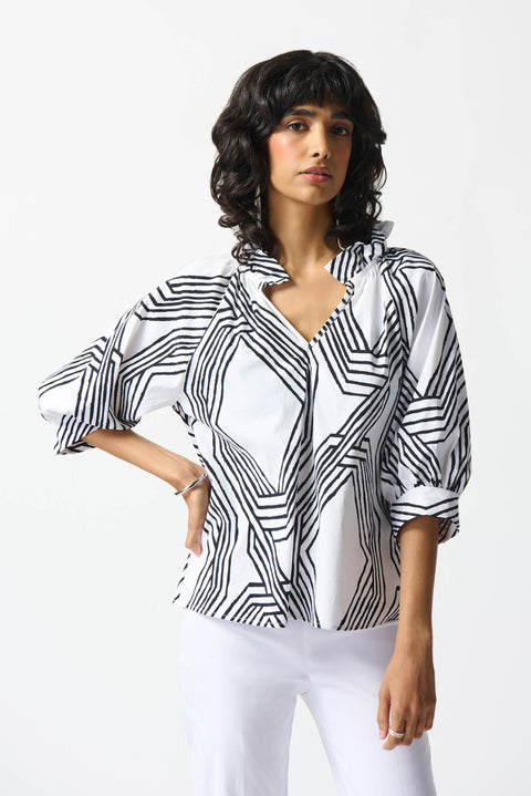 JOSEPH RIBKOFF - Stretch Poplin Geometric Print Top - 242126