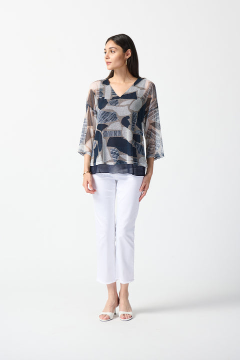 JOSEPH RIBKOFF - Mesh Abstract Print Layered Top - 242200