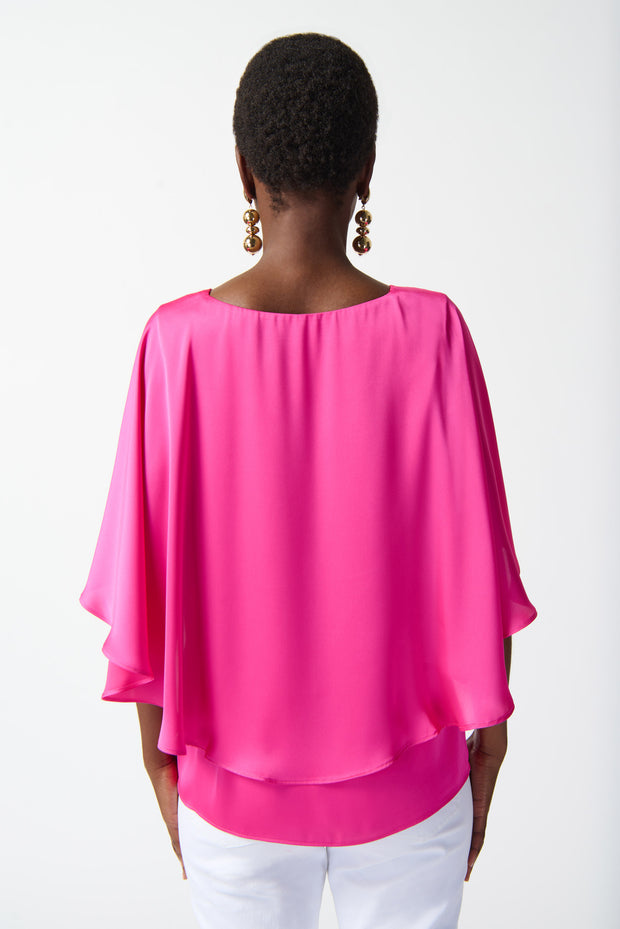 JOSEPH RIBKOFF - Ultra Pink Satin Cape Top - 242202