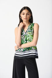 JOSEPH RIBKOFF - Woven Tropical Print Flared Top - 242237