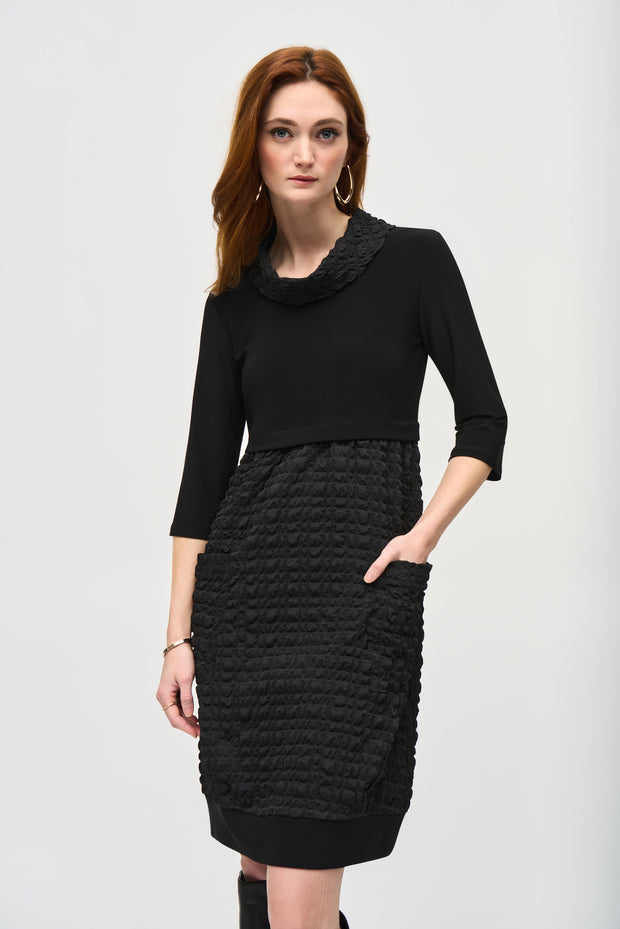 JOSEPH RIBKOFF - Black Jacquard And Silky Knit Cocoon Dress - 243114F25