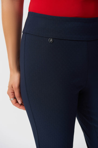 JOSEPH RIBKOFF - Midnight Blue Textured Jacquard Crop Pull-On Pants