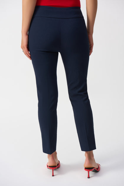 JOSEPH RIBKOFF - Midnight Blue Textured Jacquard Crop Pull-On Pants