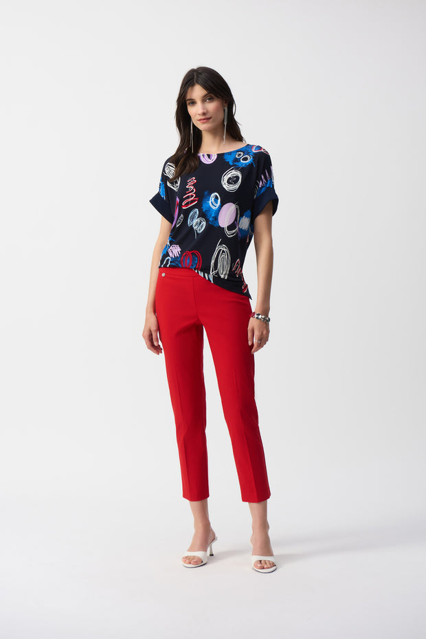 JOSEPH RIBKOFF - Radiant Red Textured Jacquard Crop Pull-On Pants - 251256