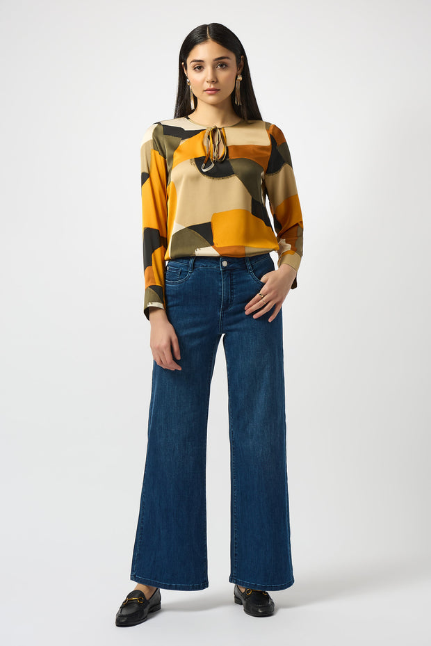 JOSEPH RIBKOFF - Goldie Medium Blue Denim Classic Wide-Leg Stretch Jeans - 251968F25