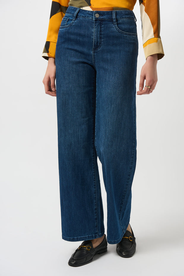JOSEPH RIBKOFF - Goldie Medium Blue Denim Classic Wide-Leg Stretch Jeans - 251968F25