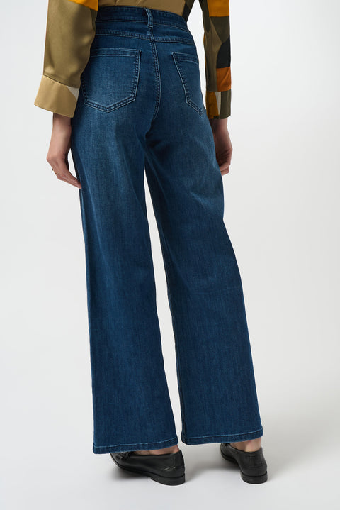 JOSEPH RIBKOFF - Goldie Medium Blue Denim Classic Wide-Leg Stretch Jeans - 251968F25
