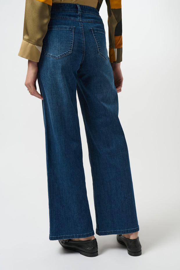 JOSEPH RIBKOFF - Goldie Medium Blue Denim Classic Wide-Leg Stretch Jeans - 251968F25