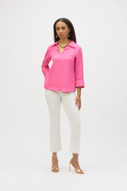 JOSEPH RIBKOFF - Bubble Gum Linen Boxy Top with Shirt Collar - 252933