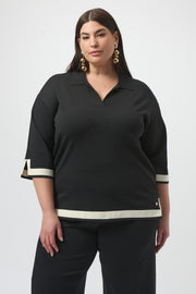 JOSEPH RIBKOFF - Black/Vanilla Sweater Knit Colour Block Top - 253909