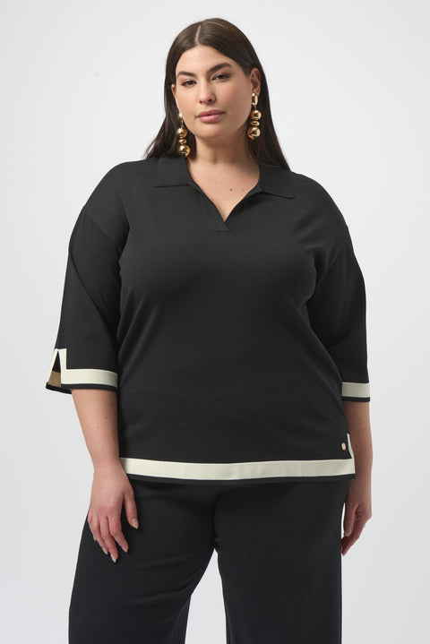 JOSEPH RIBKOFF - Black/Vanilla Sweater Knit Colour Block Top - 253909