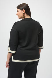 JOSEPH RIBKOFF - Black/Vanilla Sweater Knit Colour Block Top - 253909