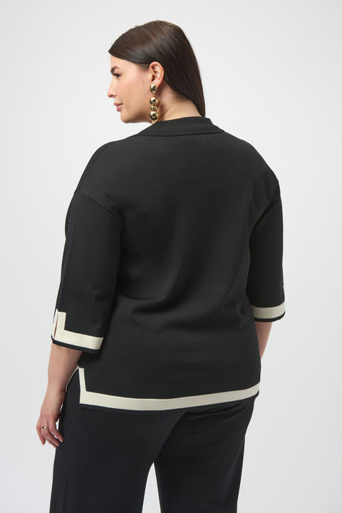 JOSEPH RIBKOFF - Black/Vanilla Sweater Knit Colour Block Top - 253909