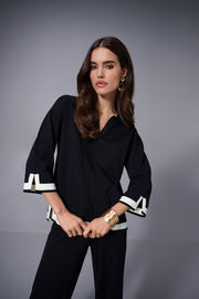 JOSEPH RIBKOFF - Black/Vanilla Sweater Knit Colour Block Top - 253909