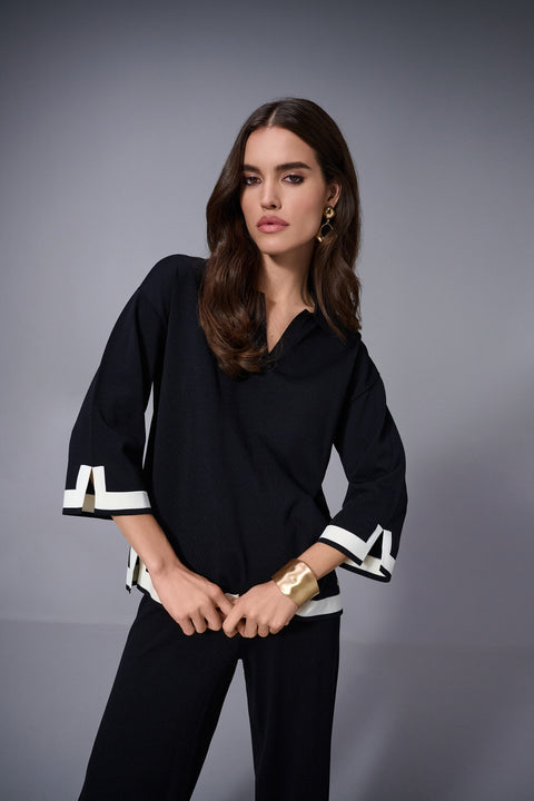 JOSEPH RIBKOFF - Black/Vanilla Sweater Knit Colour Block Top - 253909