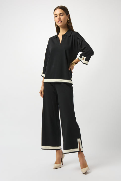 JOSEPH RIBKOFF - Black/Vanilla Sweater Knit Colour Block Top - 253909