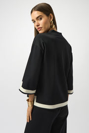 JOSEPH RIBKOFF - Black/Vanilla Sweater Knit Colour Block Top - 253909