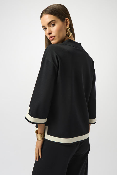JOSEPH RIBKOFF - Black/Vanilla Sweater Knit Colour Block Top - 253909