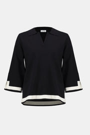 JOSEPH RIBKOFF - Black/Vanilla Sweater Knit Colour Block Top - 253909
