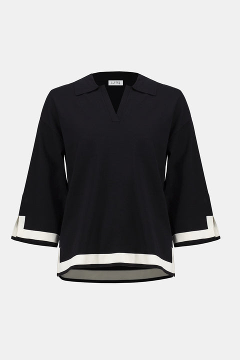 JOSEPH RIBKOFF - Black/Vanilla Sweater Knit Colour Block Top - 253909
