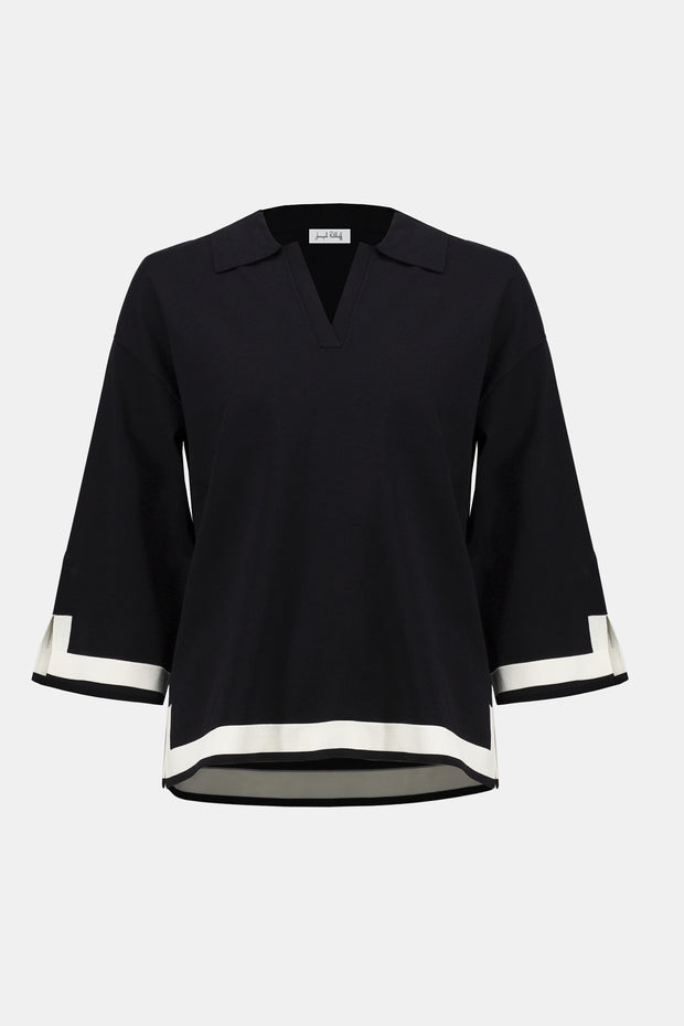 JOSEPH RIBKOFF - Black/Vanilla Sweater Knit Colour Block Top - 253909