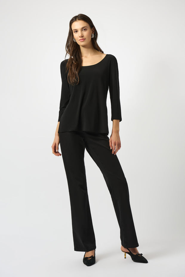 JOSEPH RIBKOFF - Black Silky Knit Scoop Neck Fit & Flare Top - 253945