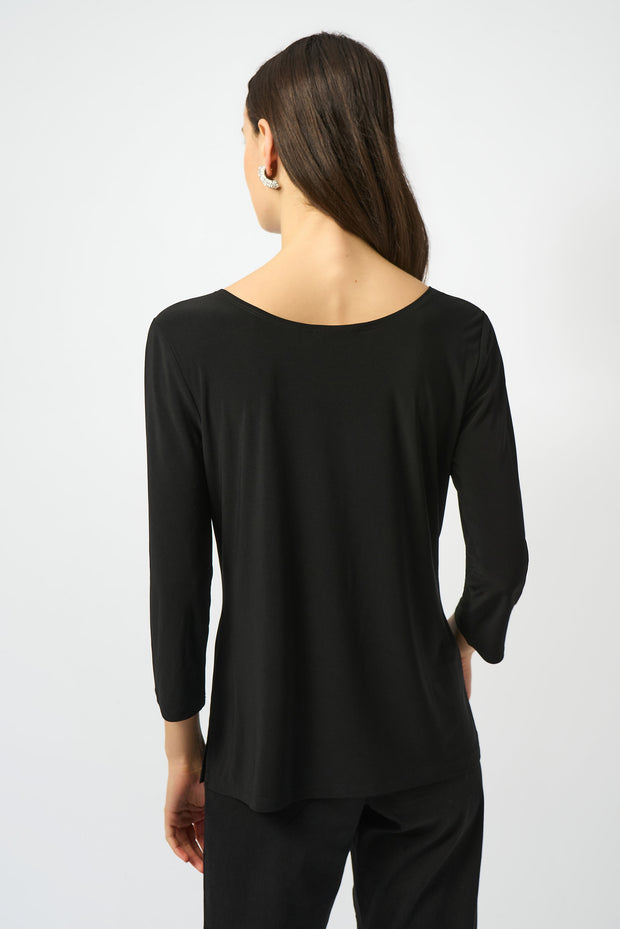 JOSEPH RIBKOFF - Black Silky Knit Scoop Neck Fit & Flare Top - 253945