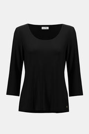 JOSEPH RIBKOFF - Black Silky Knit Scoop Neck Fit & Flare Top - 253945