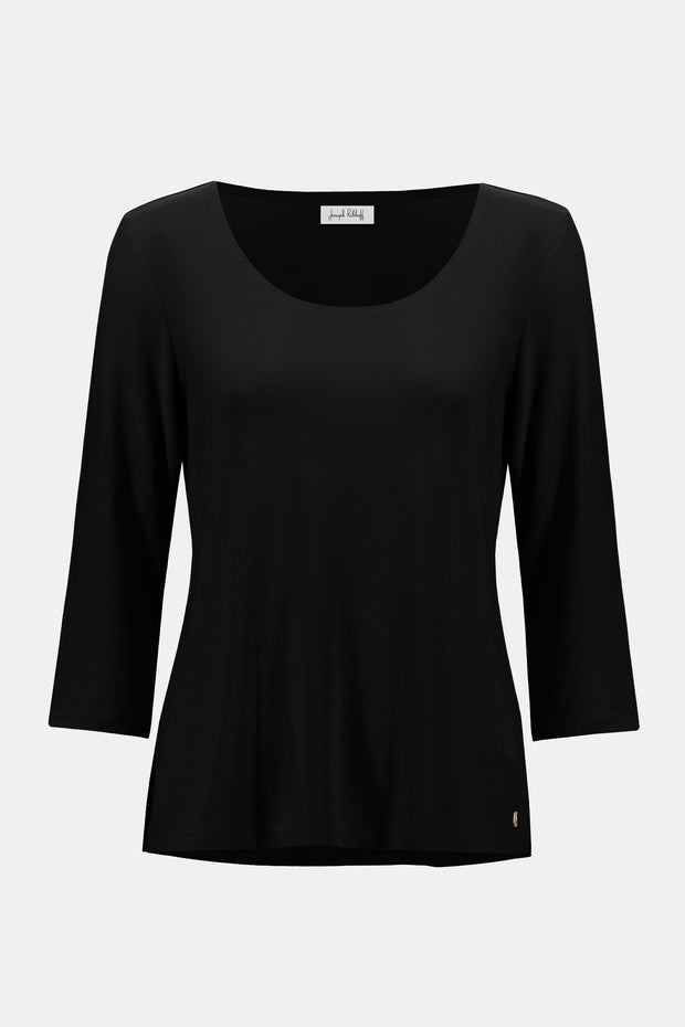 JOSEPH RIBKOFF - Black Silky Knit Scoop Neck Fit & Flare Top - 253945