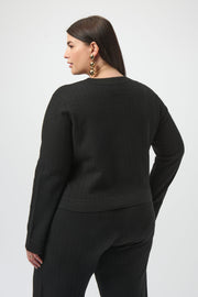 JOSEPH RIBKOFF - Black Sweater Knit Crew Neck Button-Front Jacket - 253983
