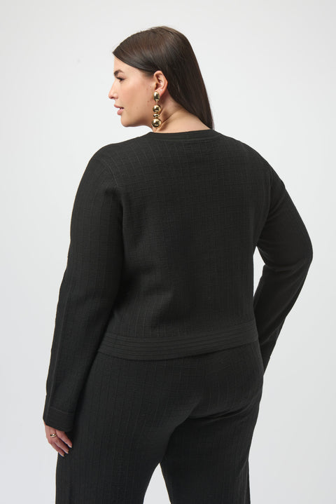 JOSEPH RIBKOFF - Black Sweater Knit Crew Neck Button-Front Jacket - 253983