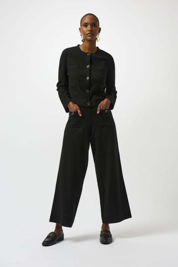 JOSEPH RIBKOFF - Black Sweater Knit Crew Neck Button-Front Jacket - 253983