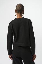 JOSEPH RIBKOFF - Black Sweater Knit Crew Neck Button-Front Jacket - 253983
