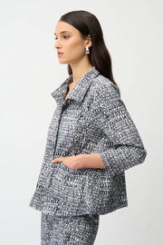 JOSEPH RIBKOFF - Vanilla/Midnight Millennium Abstract Print Trapeze Jacket - 261003