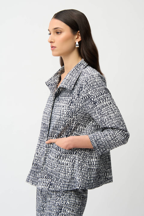 JOSEPH RIBKOFF - Vanilla/Midnight Millennium Abstract Print Trapeze Jacket - 261003