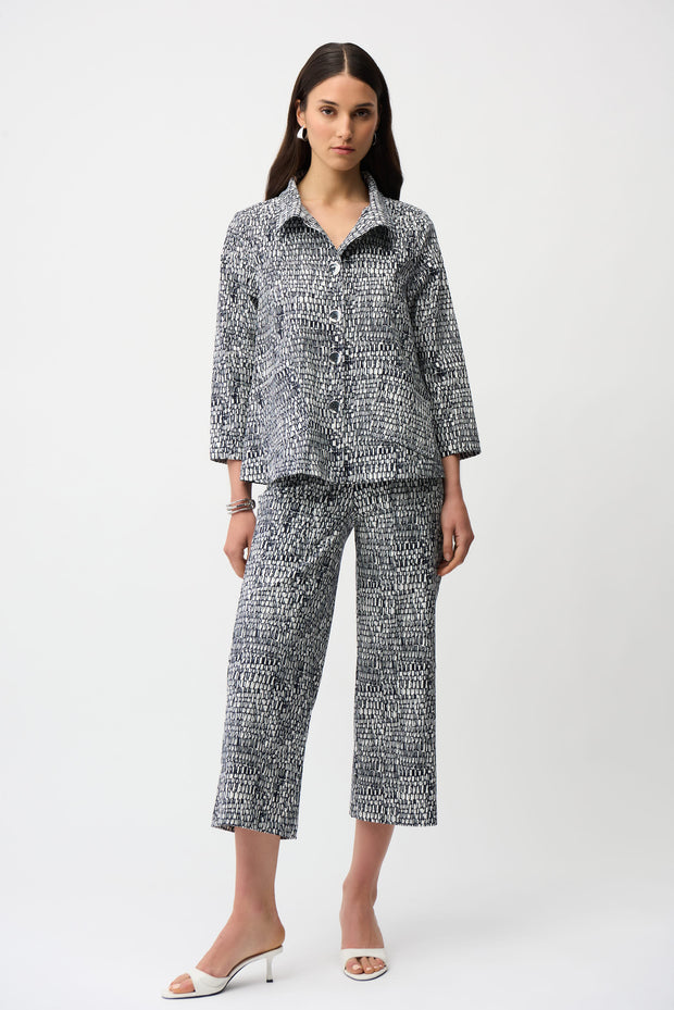 JOSEPH RIBKOFF - Vanilla/Midnight Millennium Abstract Print Trapeze Jacket - 261003