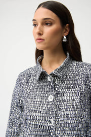 JOSEPH RIBKOFF - Vanilla/Midnight Millennium Abstract Print Trapeze Jacket - 261003