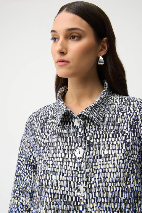 JOSEPH RIBKOFF - Vanilla/Midnight Millennium Abstract Print Trapeze Jacket - 261003