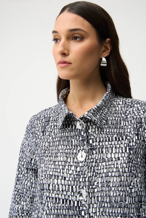 JOSEPH RIBKOFF - Vanilla/Midnight Millennium Abstract Print Trapeze Jacket - 261003