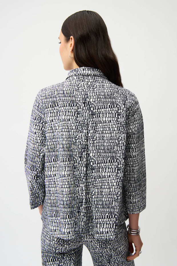 JOSEPH RIBKOFF - Vanilla/Midnight Millennium Abstract Print Trapeze Jacket - 261003
