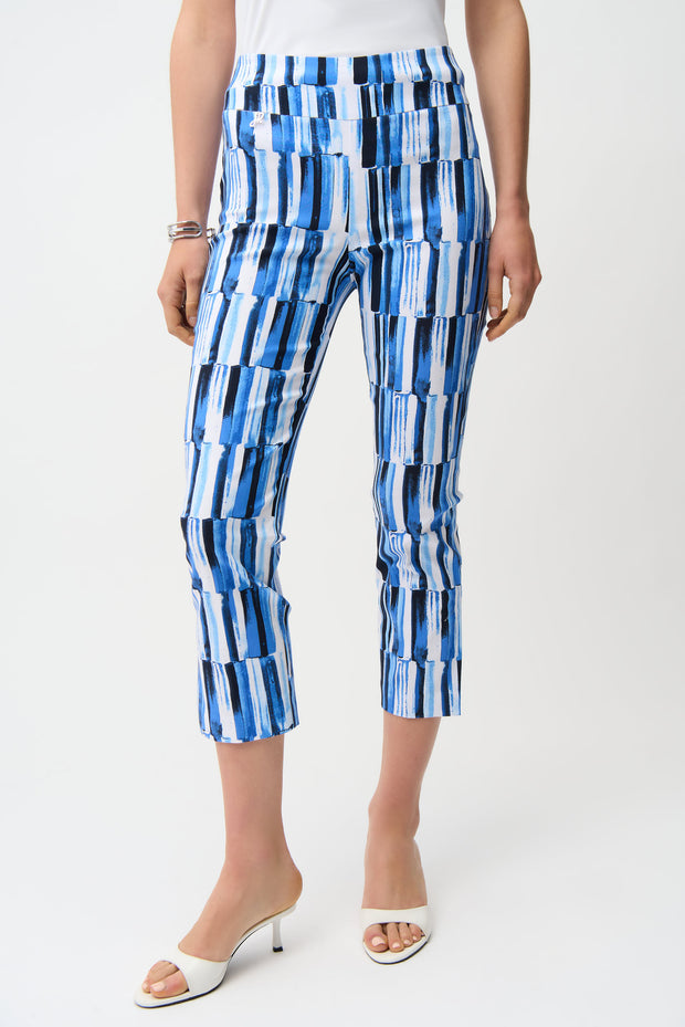 JOSEPH RIBKOFF - Blue/Vanilla Millennium Abstract Print Pull-On Pants - 261223