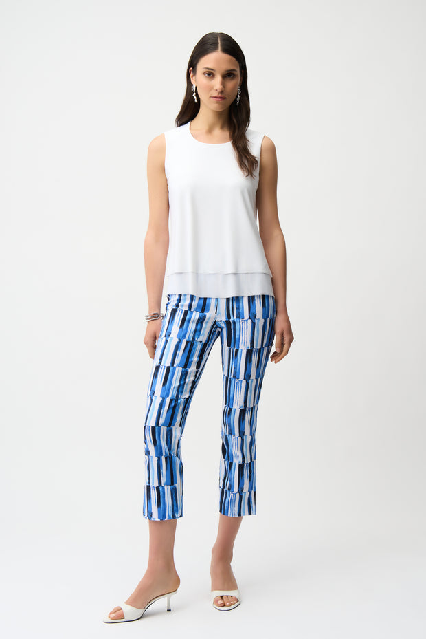 JOSEPH RIBKOFF - Blue/Vanilla Millennium Abstract Print Pull-On Pants - 261223